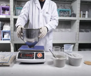Factory laboratory sample weighing